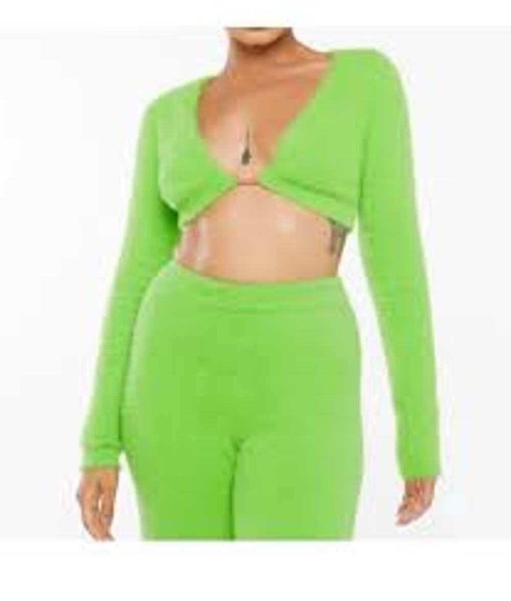 SAVAGE x FENTY Fluff it Up Fluffy 2 pc SET Wide Leg Pant Crop Top Green Sz XL 1X